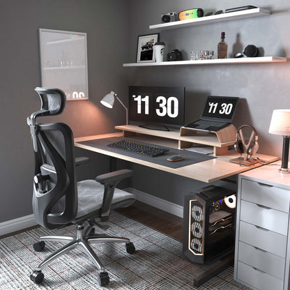 SIHOO bureaustoel bureaustoel, ergonomisch, verstelbare armleuning, 150kg belastbaar ~ grijze bekleding, zwart frame