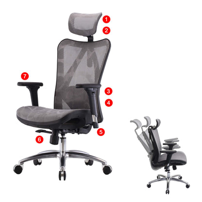 SIHOO bureaustoel bureaustoel, ergonomisch, verstelbare armleuning, 150kg belastbaar ~ grijze bekleding, zwart frame