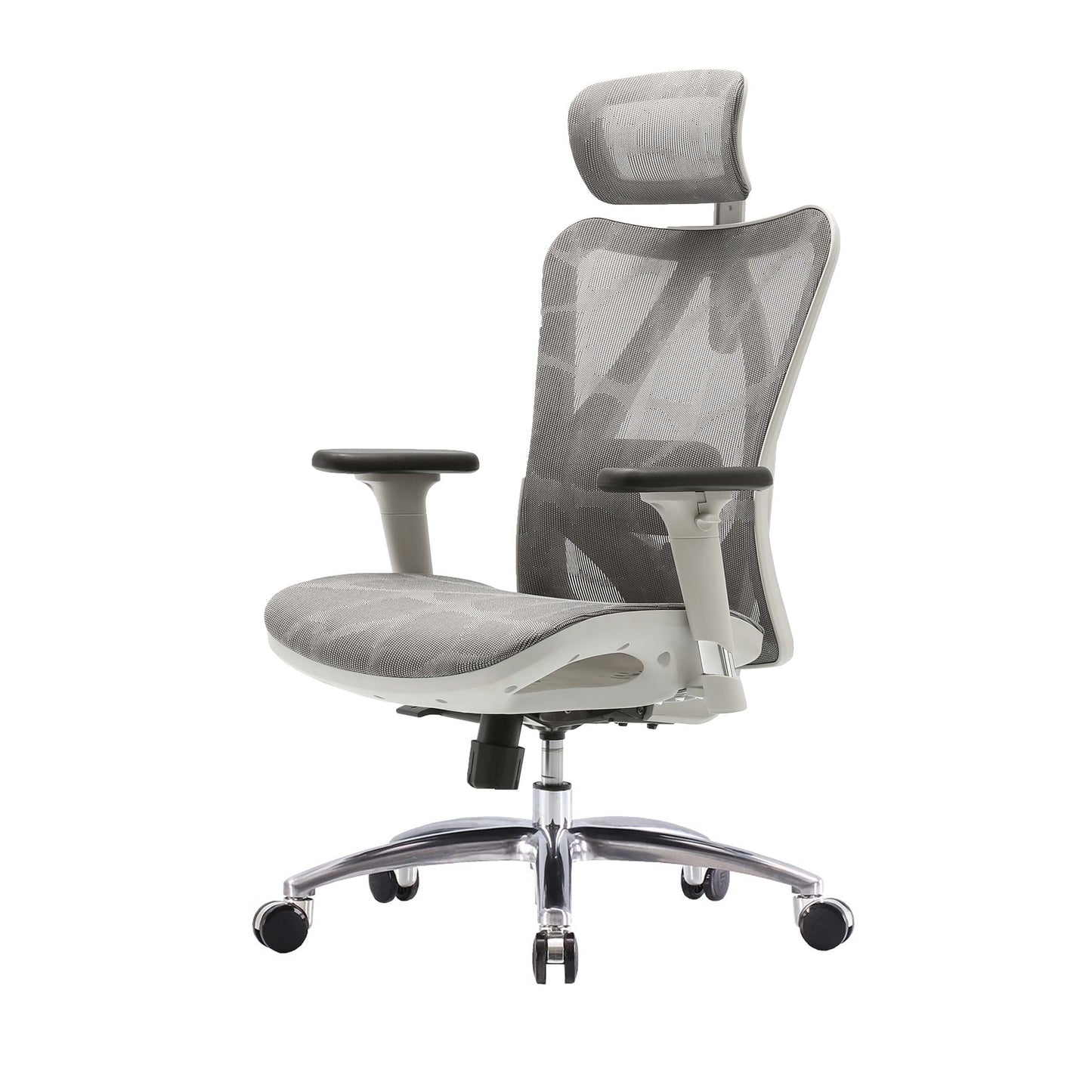 SIHOO bureaustoel bureaustoel, ergonomisch, verstelbare armleuning, 150kg belastbaar ~ grijze bekleding, wit frame