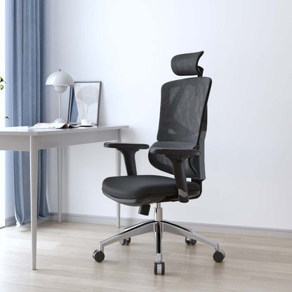 SIHOO bureaustoel bureaustoel ergonomisch, lendensteun hoge rugleuning 3D armleuningen ~ zwart gestoffeerd
