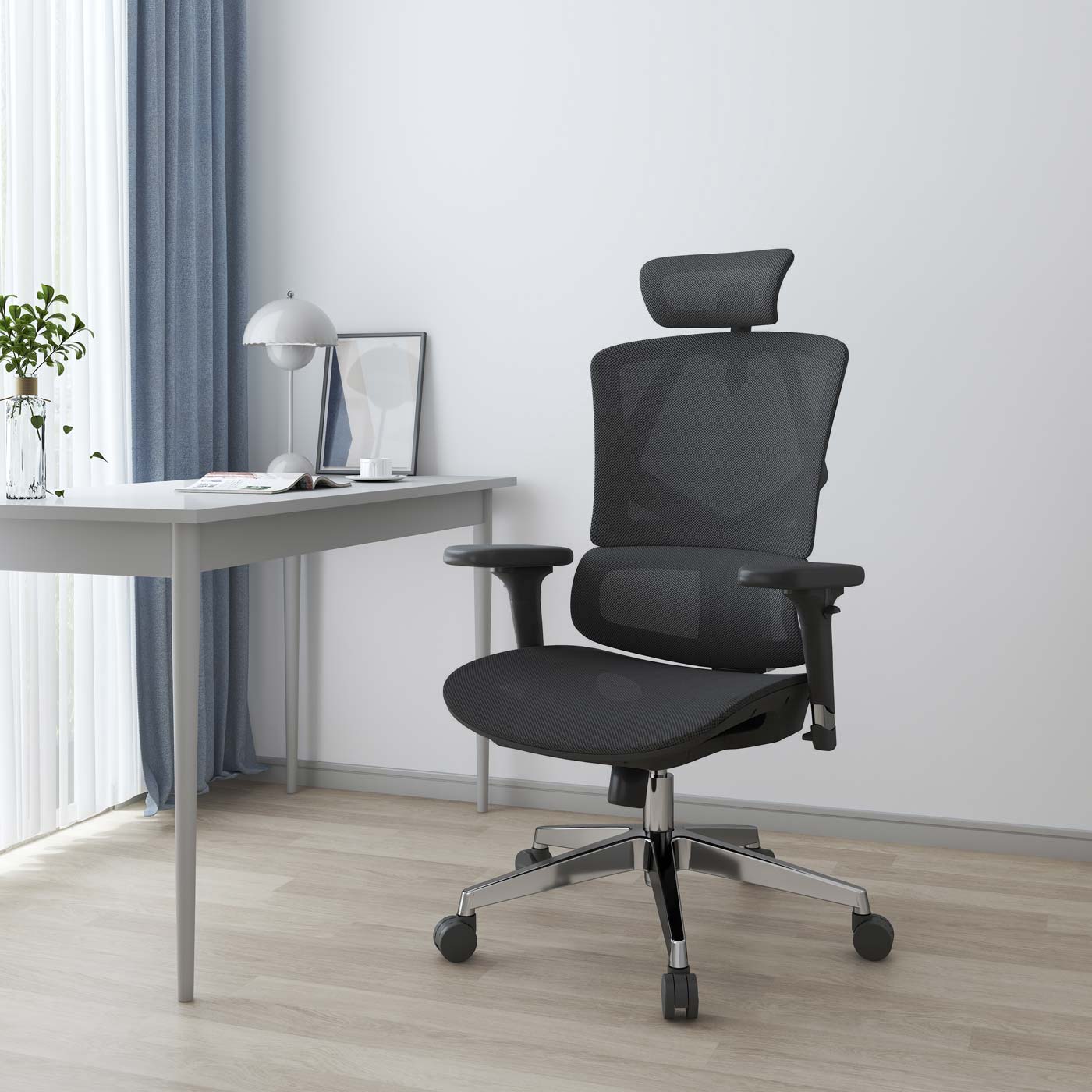 SIHOO bureaustoel bureaustoel ergonomisch, lendensteun hoge rugleuning 3D armleuningen ~ mesh zwart