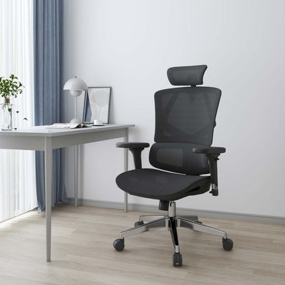 SIHOO bureaustoel bureaustoel ergonomisch, lendensteun hoge rugleuning 3D armleuningen ~ mesh zwart