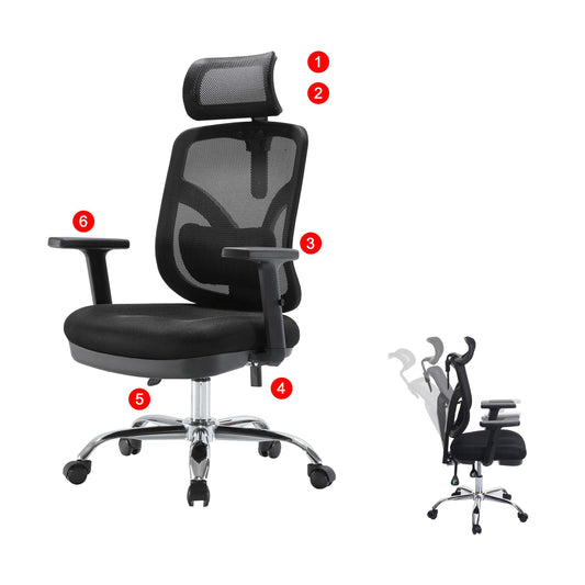 SIHOO bureaustoel bureaustoel, ergonomisch, verstelbare lendensteun en armleuning ~ zwart