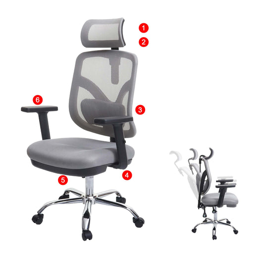 Bureaustoel MCW-J92, bureaustoel, ergonomisch, verstelbare lendensteun en armleuning ~ grijs