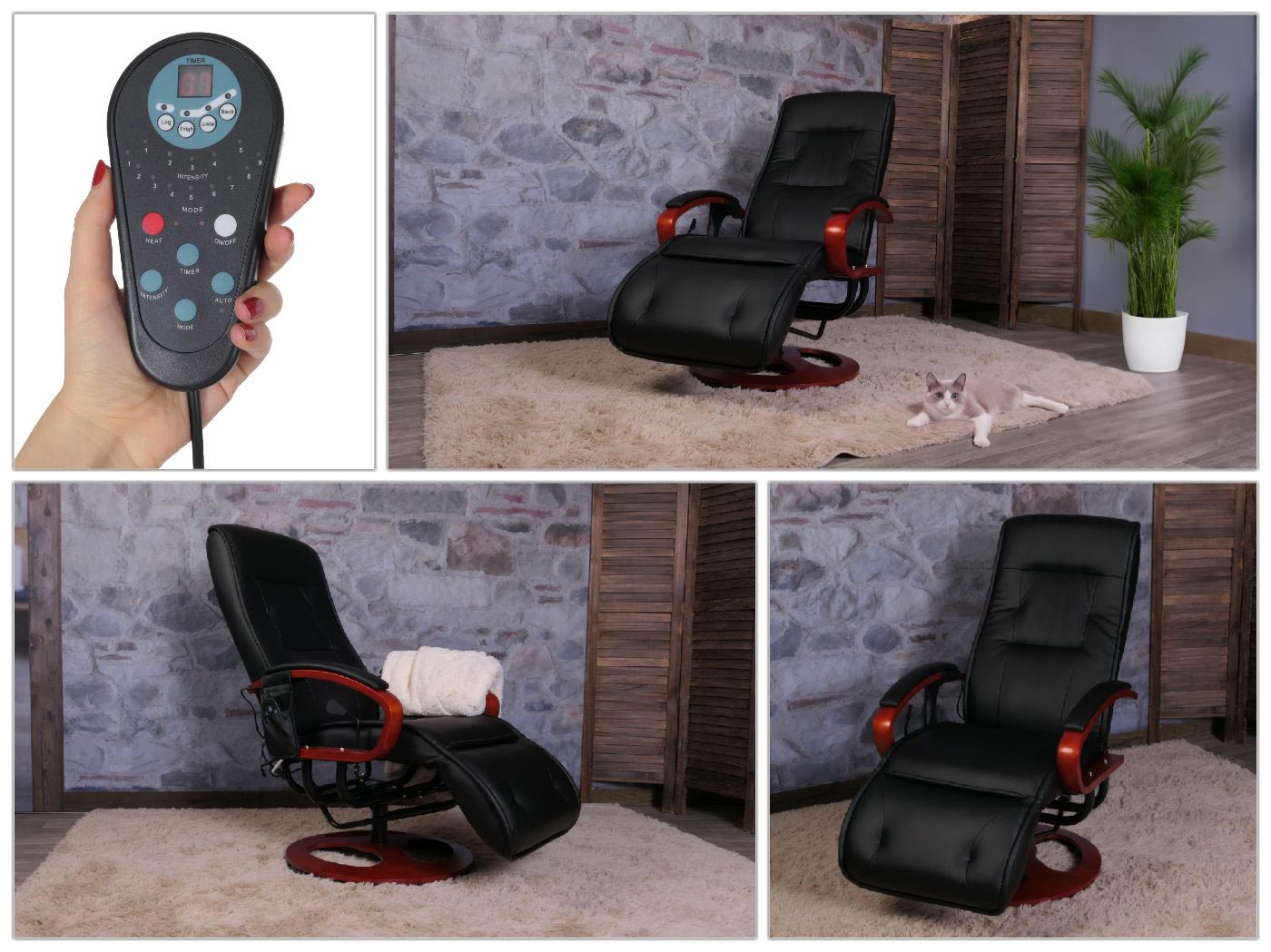 ARLES II relaxfauteuil, massagefauteuil, MET massage ~ kunstleer, zwart
