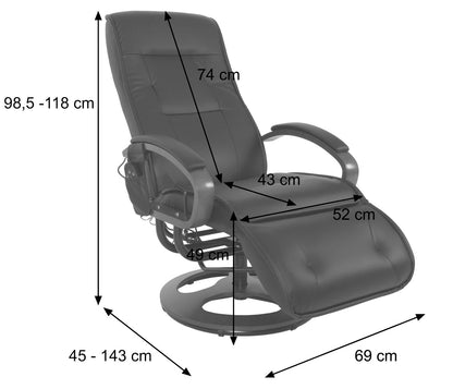 ARLES II relaxfauteuil, massagefauteuil, MET massage ~ kunstleer, zwart