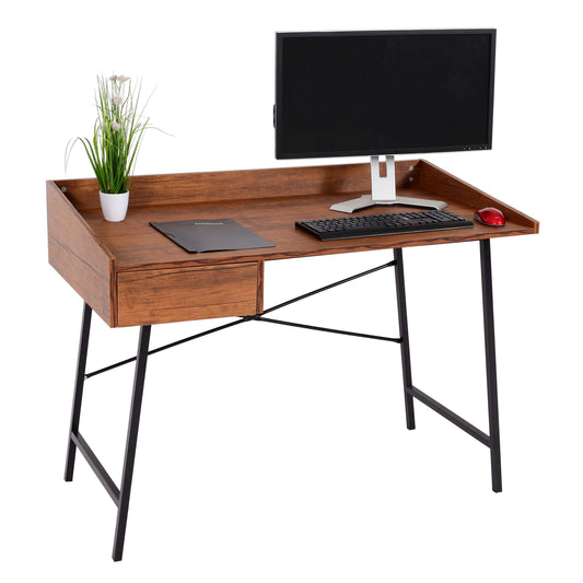 Bureau MCW-J97, bureau computerbureau, lade 3D structuur 98x114x60cm MVG-gecertificeerd ~ bruin
