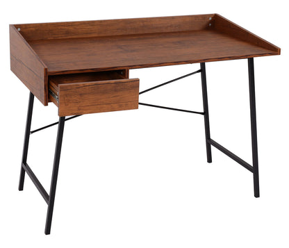 Bureau MCW-J97, bureau computerbureau, lade 3D structuur 98x114x60cm MVG-gecertificeerd ~ bruin
