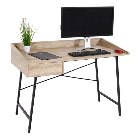 Bureau MCW-J97, bureau computerbureau, lade 3D structuur 98x114x60cm MVG-gecertificeerd ~ eiken look