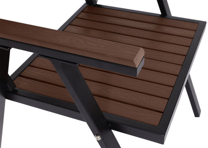 Set van 4 tuinstoelen + tuintafel MCW-J95, stoel tafel, gastro outdoor coating, aluminium hout look ~ zwart, donkerbruin