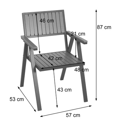 Set van 4 tuinstoelen + tuintafel MCW-J95, stoel tafel, gastro outdoor coating, aluminium hout look ~ zwart, grijs