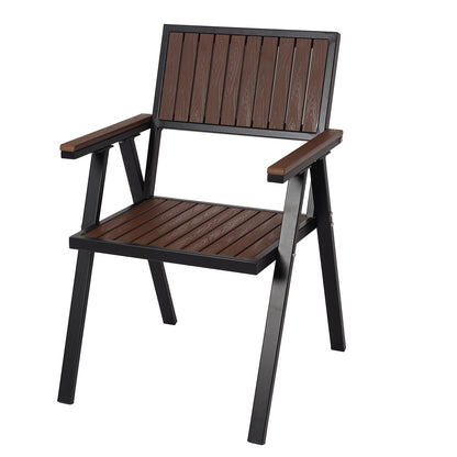 Set van 4 tuinstoelen + tuintafel MCW-J95, stoel tafel, gastro outdoor coating, aluminium hout look ~ zwart, donkerbruin