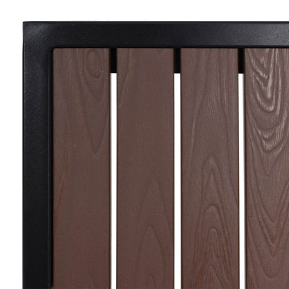Set van 4 tuinstoelen + tuintafel MCW-J95, stoel tafel, gastro outdoor coating, aluminium hout look ~ zwart, donkerbruin