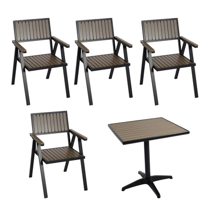 Set van 4 tuinstoelen + tuintafel MCW-J95, stoel tafel, gastro outdoor coating, aluminium hout look ~ zwart, grijs