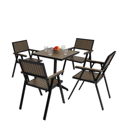 Set van 4 tuinstoelen + tuintafel MCW-J95, stoel tafel, gastro outdoor coating, aluminium hout look ~ zwart, grijs