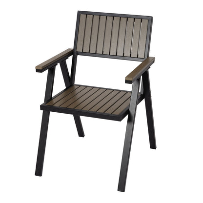 Set van 4 tuinstoelen + tuintafel MCW-J95, stoel tafel, gastro outdoor coating, aluminium hout look ~ zwart, grijs