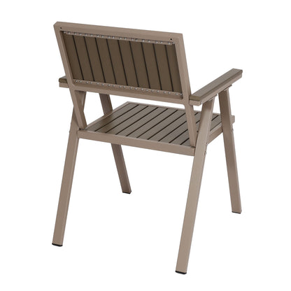 Set van 4 tuinstoelen + tuintafel MCW-J95, stoel tafel, gastro outdoor coating, aluminium hout look ~ champagne, grijs