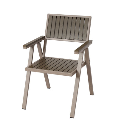 Set van 4 tuinstoelen + tuintafel MCW-J95, stoel tafel, gastro outdoor coating, aluminium hout look ~ champagne, grijs