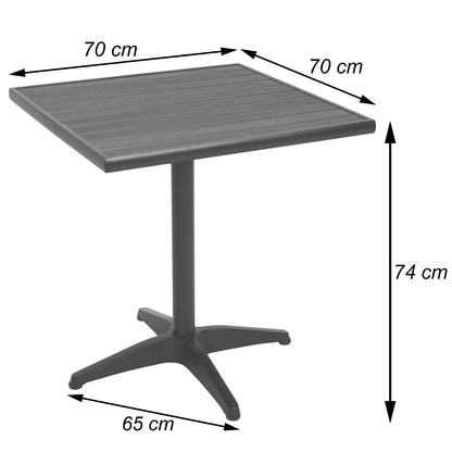 Set van 4 tuinstoelen + tuintafel MCW-J95, stoel tafel, gastro outdoor coating, aluminium hout look ~ zwart, donkerbruin