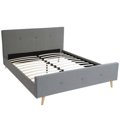Gestoffeerd bed MCW-J98, bed tweepersoons lattenbodem, massief hout ~ 160x200cm grijs