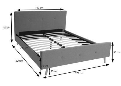 Gestoffeerd bed MCW-J98, bed tweepersoons lattenbodem, massief hout ~ 160x200cm crème-beige