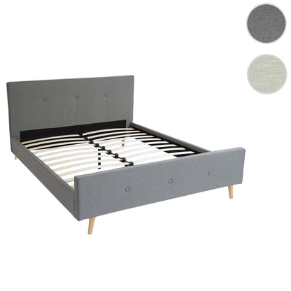 Gestoffeerd bed MCW-J98, bed tweepersoons lattenbodem, massief hout ~ 160x200cm grijs