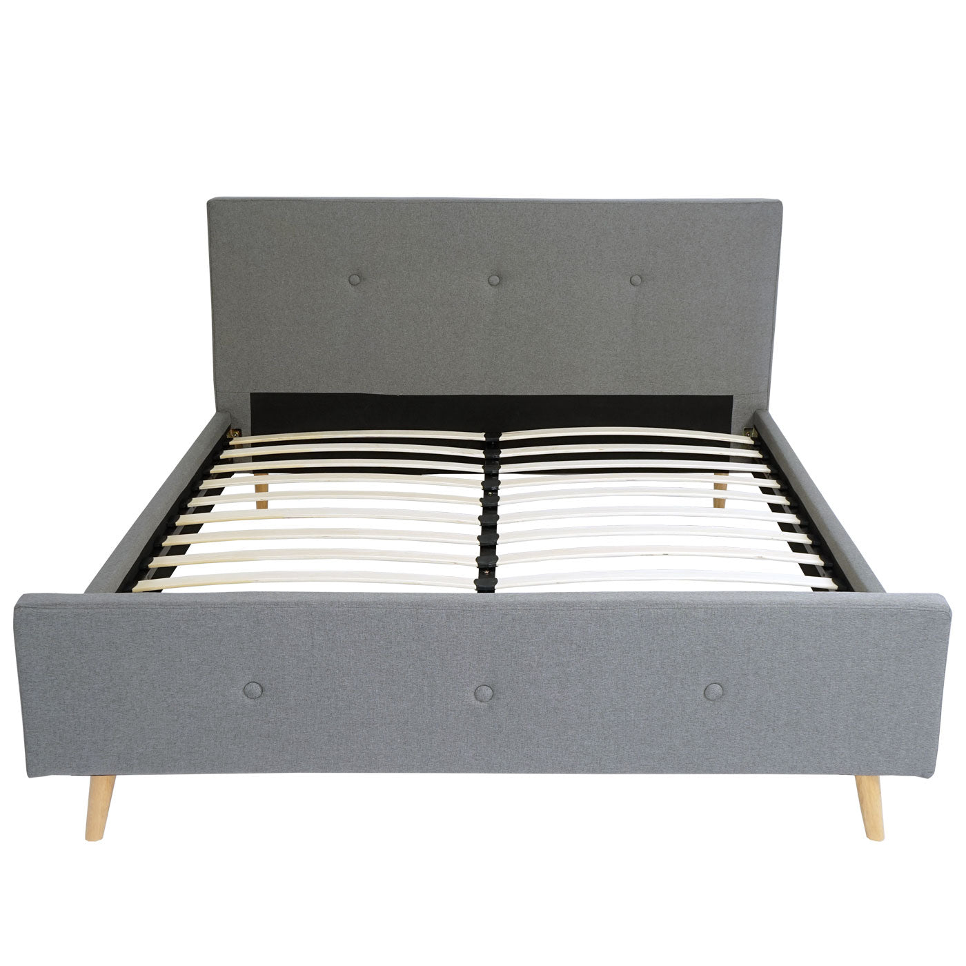 Gestoffeerd bed MCW-J98, bed tweepersoons lattenbodem, massief hout ~ 160x200cm grijs