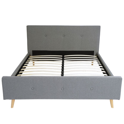 Gestoffeerd bed MCW-J98, bed tweepersoons lattenbodem, massief hout ~ 160x200cm grijs