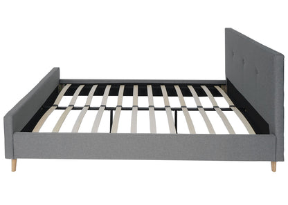 Gestoffeerd bed MCW-J98, bed tweepersoons lattenbodem, massief hout ~ 160x200cm grijs
