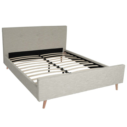 Gestoffeerd bed MCW-J98, bed tweepersoons lattenbodem, massief hout ~ 160x200cm crème-beige