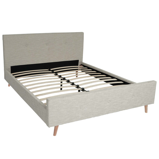 Gestoffeerd bed MCW-J98, bed tweepersoons lattenbodem, massief hout ~ 160x200cm crème-beige