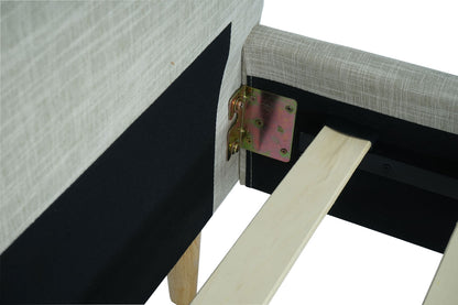 Gestoffeerd bed MCW-J98, bed tweepersoons lattenbodem, massief hout ~ 180x200cm crème-beige