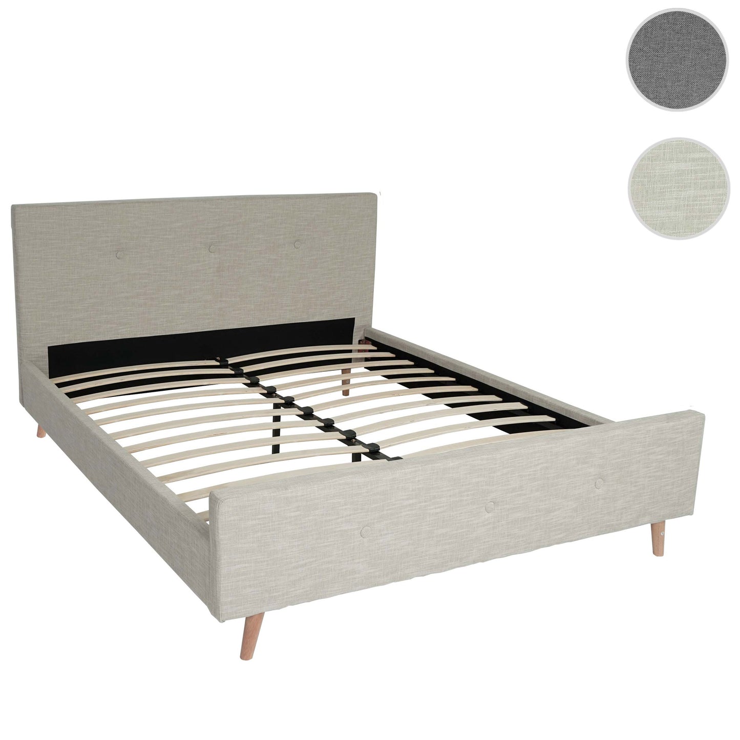 Gestoffeerd bed MCW-J98, bed tweepersoons lattenbodem, massief hout ~ 160x200cm crème-beige