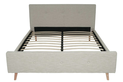 Gestoffeerd bed MCW-J98, bed tweepersoons lattenbodem, massief hout ~ 160x200cm crème-beige