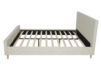 Gestoffeerd bed MCW-J98, bed tweepersoons lattenbodem, massief hout ~ 160x200cm crème-beige