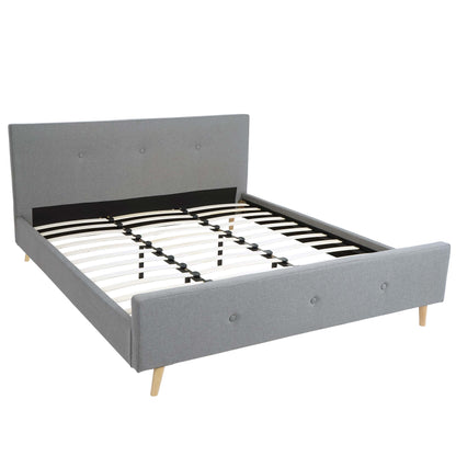 Gestoffeerd bed MCW-J98, bed tweepersoons lattenbodem, massief hout ~ 180x200cm grijs