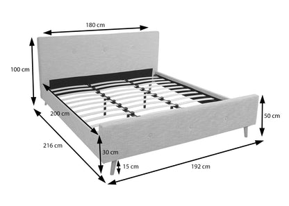 Gestoffeerd bed MCW-J98, bed tweepersoons lattenbodem, massief hout ~ 180x200cm grijs