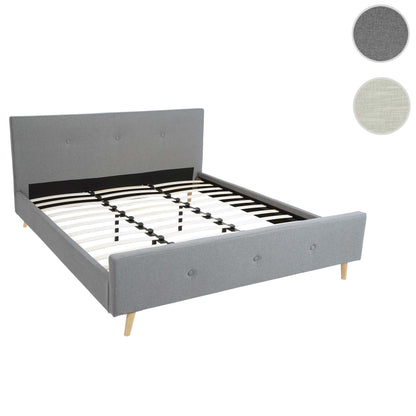 Gestoffeerd bed MCW-J98, bed tweepersoons lattenbodem, massief hout ~ 180x200cm grijs