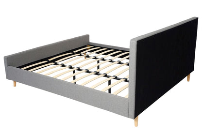 Gestoffeerd bed MCW-J98, bed tweepersoons lattenbodem, massief hout ~ 180x200cm grijs