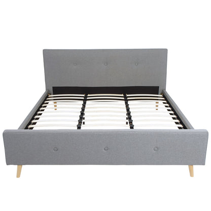 Gestoffeerd bed MCW-J98, bed tweepersoons lattenbodem, massief hout ~ 180x200cm grijs
