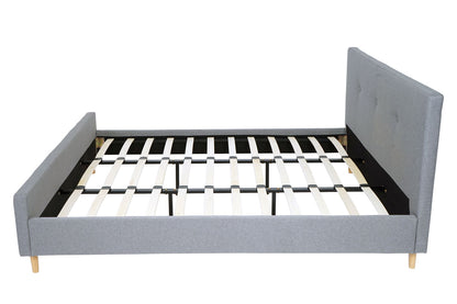 Gestoffeerd bed MCW-J98, bed tweepersoons lattenbodem, massief hout ~ 180x200cm grijs