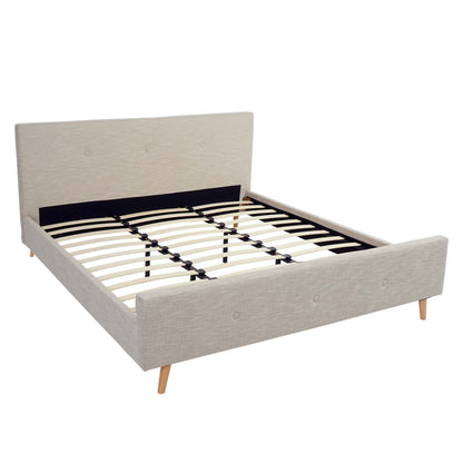 Gestoffeerd bed MCW-J98, bed tweepersoons lattenbodem, massief hout ~ 180x200cm crème-beige
