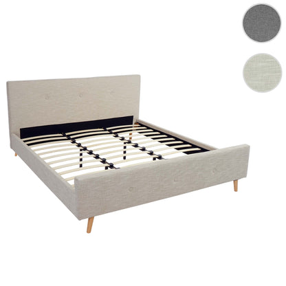 Gestoffeerd bed MCW-J98, bed tweepersoons lattenbodem, massief hout ~ 180x200cm crème-beige