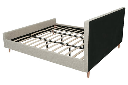 Gestoffeerd bed MCW-J98, bed tweepersoons lattenbodem, massief hout ~ 180x200cm crème-beige