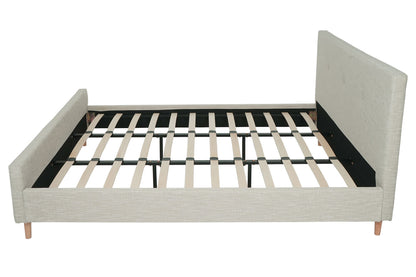 Gestoffeerd bed MCW-J98, bed tweepersoons lattenbodem, massief hout ~ 180x200cm crème-beige