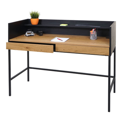 Bureau MCW-J79, bureau computer bureau werktafel, lade 120x50cm hout metaal ~ eiken-look