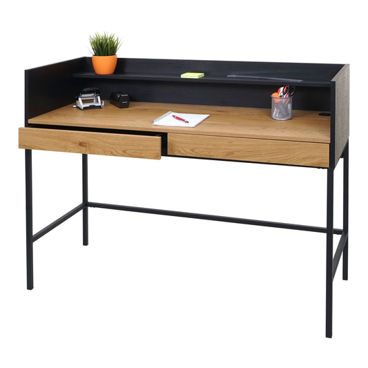 Bureau MCW-J79, bureau computer bureau werktafel, lade 120x50cm hout metaal ~ eiken-look