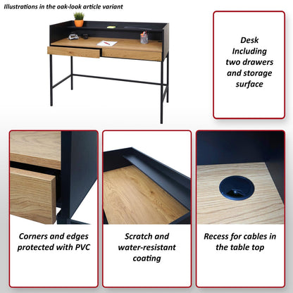 Bureau MCW-J79, bureau computer bureau werktafel, lade 120x50cm hout metaal ~ walnoot look
