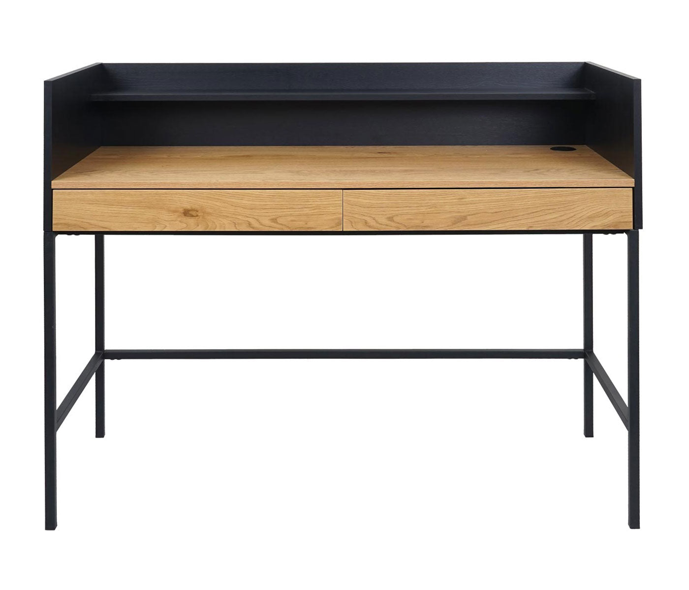 Bureau MCW-J79, bureau computer bureau werktafel, lade 120x50cm hout metaal ~ eiken-look