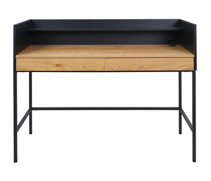 Bureau MCW-J79, bureau computer bureau werktafel, lade 120x50cm hout metaal ~ eiken-look